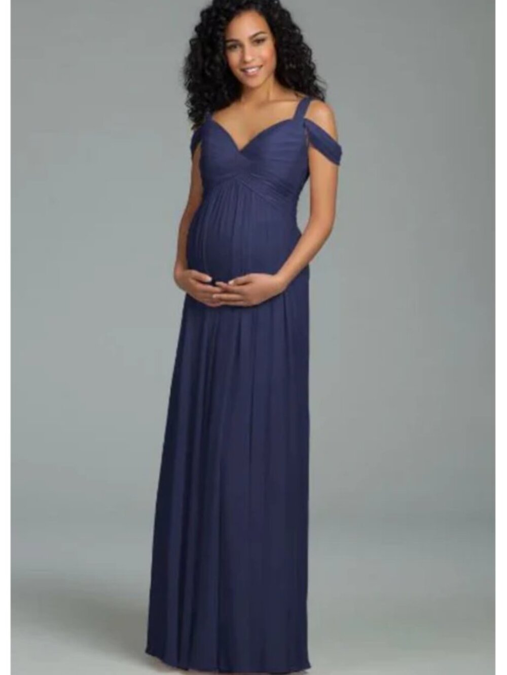 Indigo Off the Shoulder Chiffon Maternity Gown Style 5820 Style 16